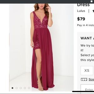 Lulu’s Burgundy Laced/Chiffon Maxi Dress